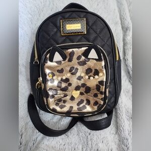 Betsey Johnson leopard Kitty Faux Leather Quilted small Backpack
